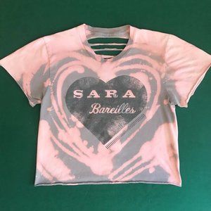 Sara Bareilles T-Shirt Small Rare Cropped Slashed Tie Dye 2011 Pink Silver-Grey